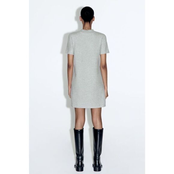 ZARA Short Sleeve Soft Mini Shift Dress In Gray - Picture 2 of 13